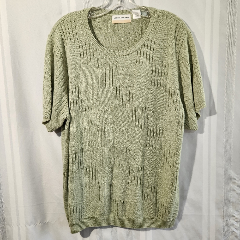 ALFRED DONNER WOMEN SHORT SLEEVE KNIT SAGE BLOUSE SIZE XLARGE